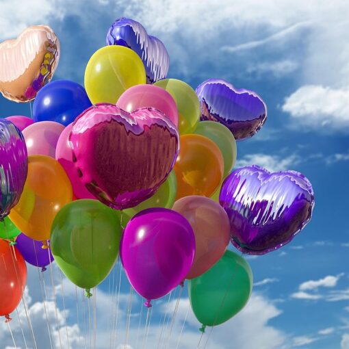 balloons, heart, sky