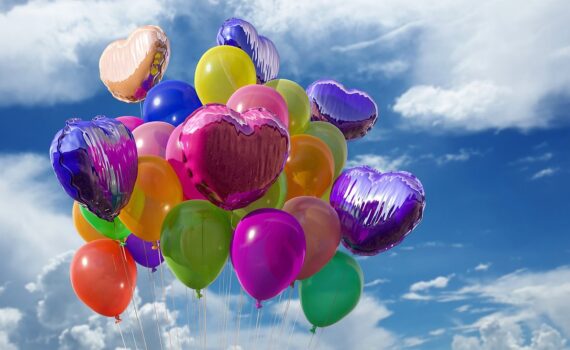 balloons, heart, sky